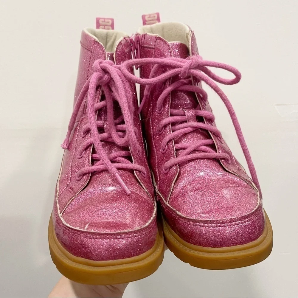 Ugg Robley Kids Pink Glitter Lace-Up Boots Size 4